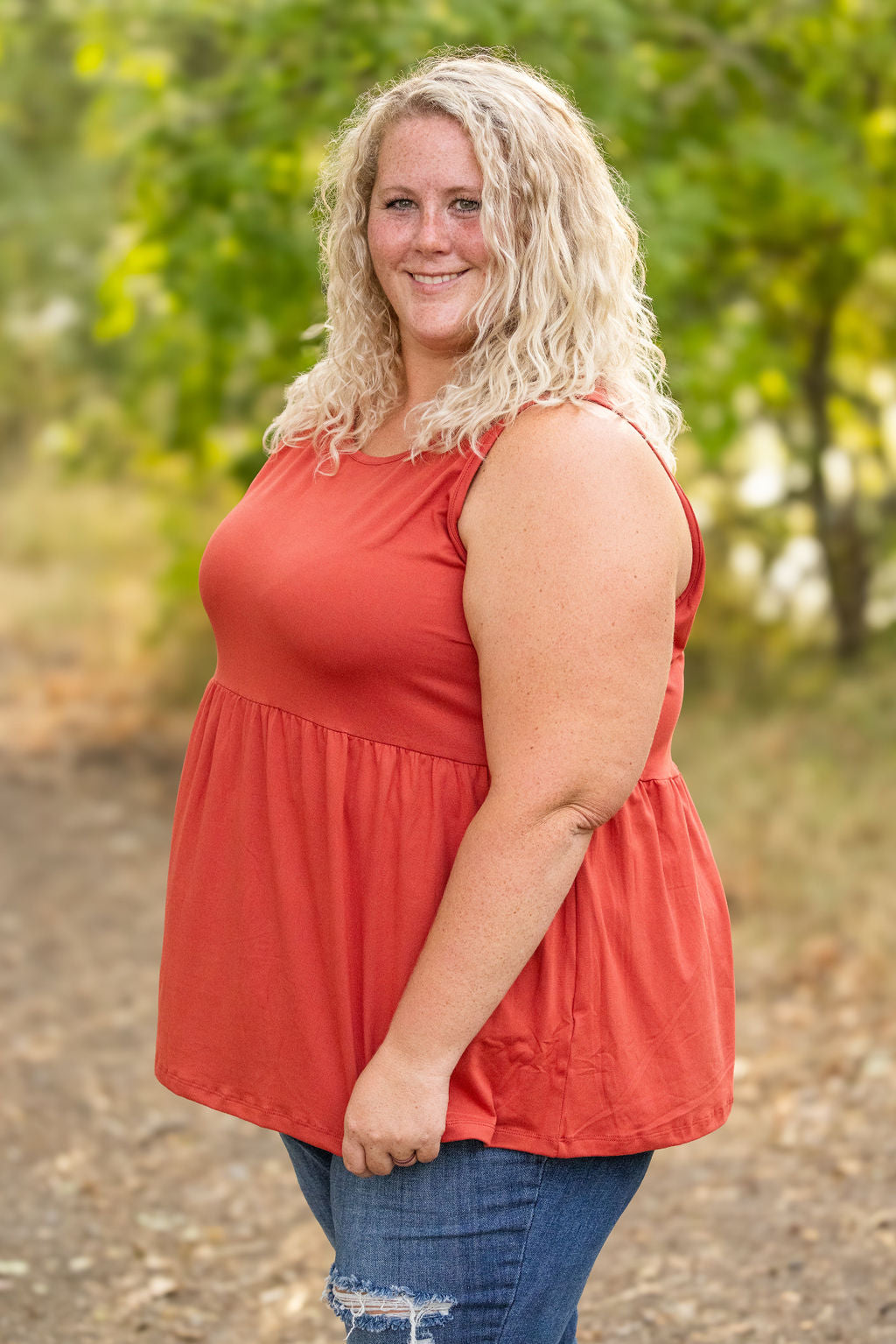 IN STOCK Renee Ruffle Tank - Brick