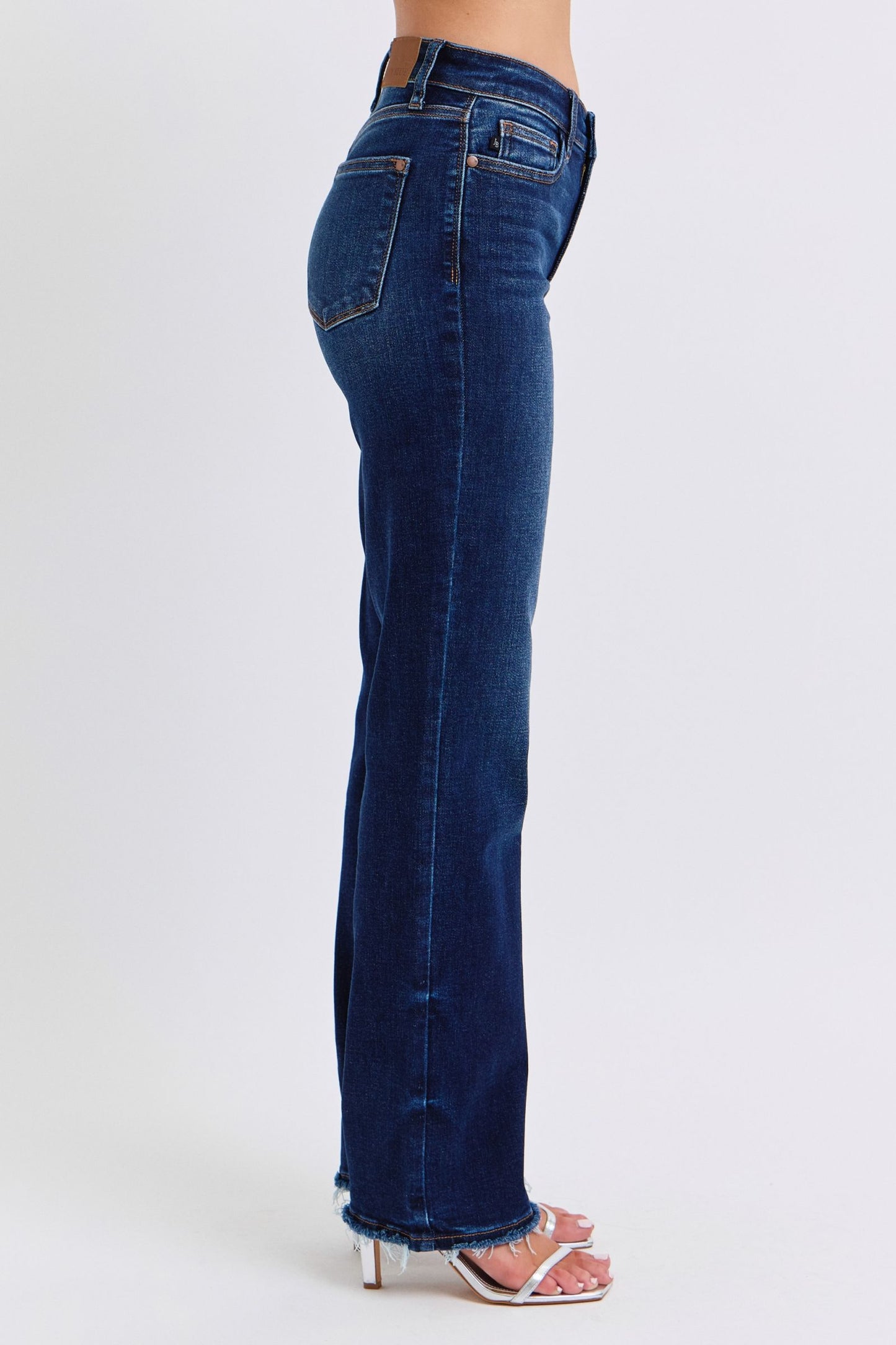 Judy Blue Midnight Horizon Mid Rise Straight Leg Fray Hem Denim Jeans