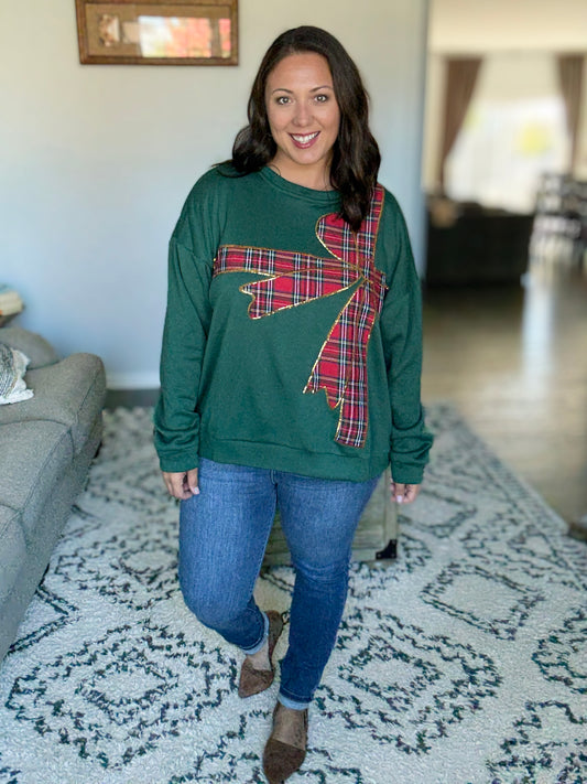 BiBi Sequin Plaid Bowl Christmas Fleece Pullover