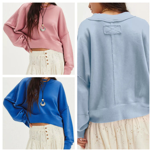 Preorder: Exposed Seam Dropped Shoulder Sweatshirt in 3 Colors