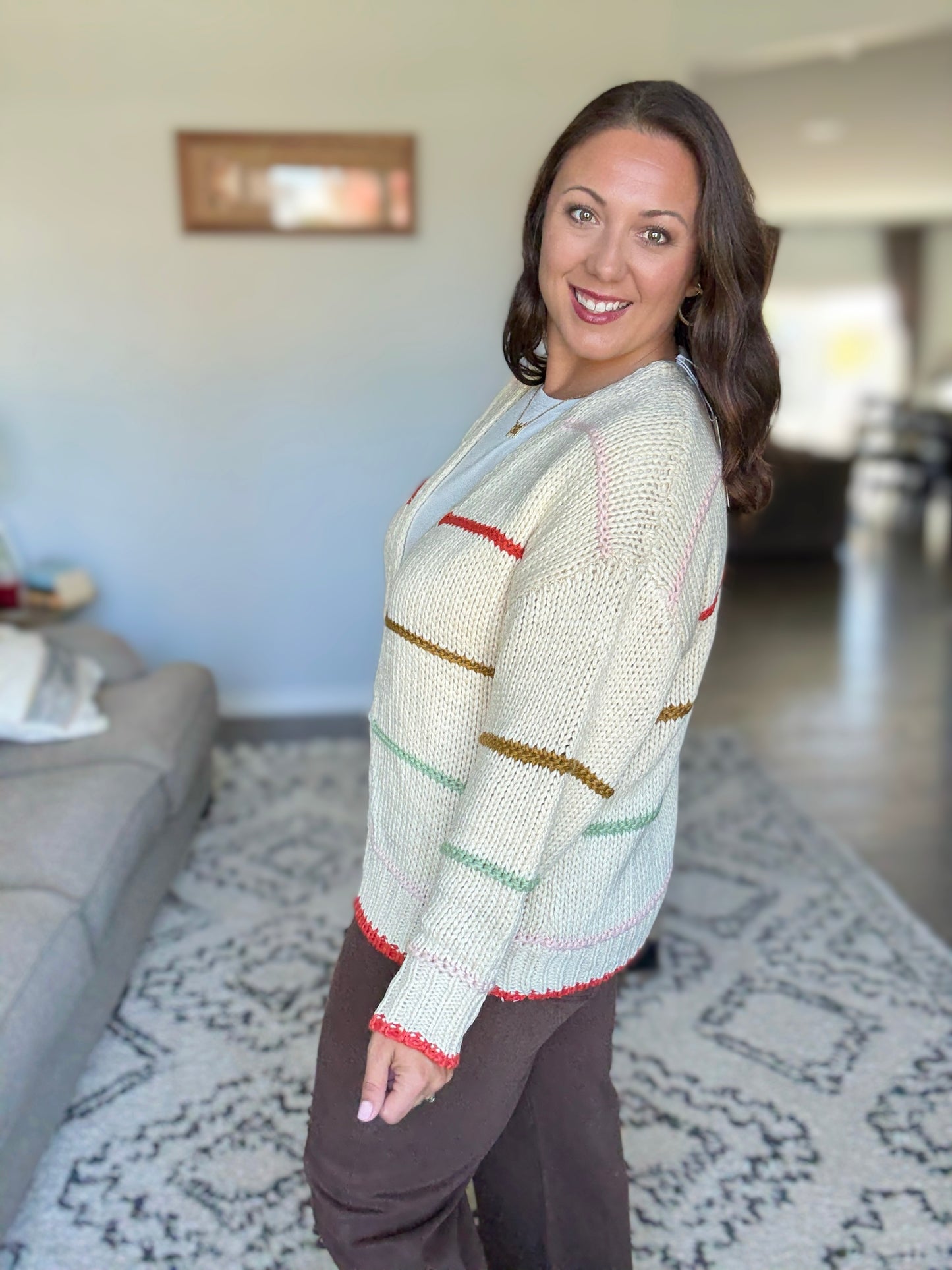 SO ME Chunky Knit Multi Stripe Open Front Cardigan
