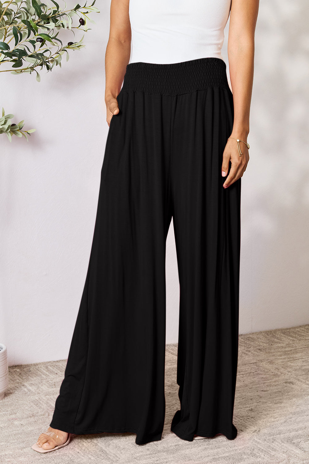 Smocked Waist Wide Leg Pants in 5 Colors