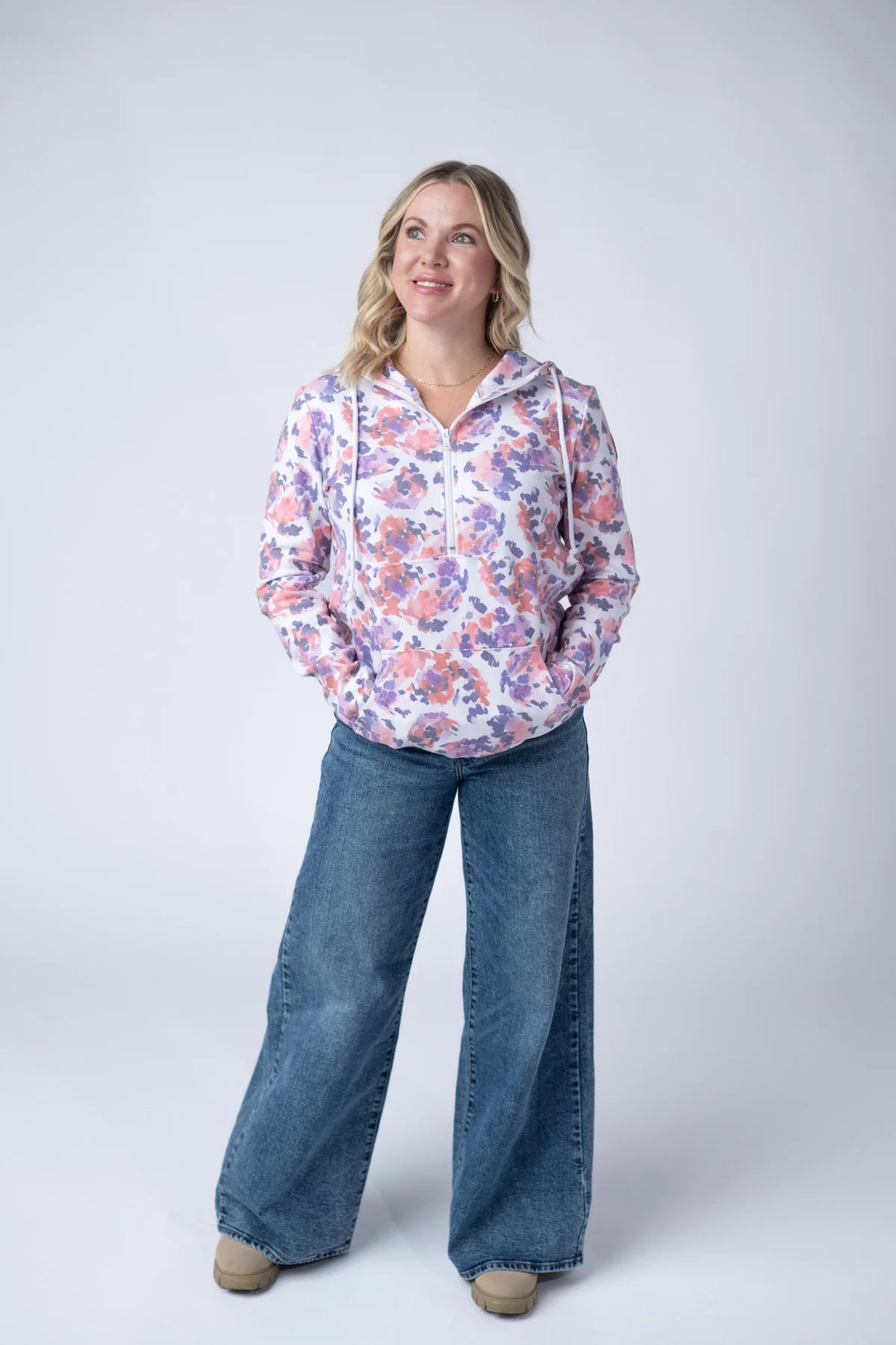 Michelle Mae HalfZip Hoodie - Purple Abstract