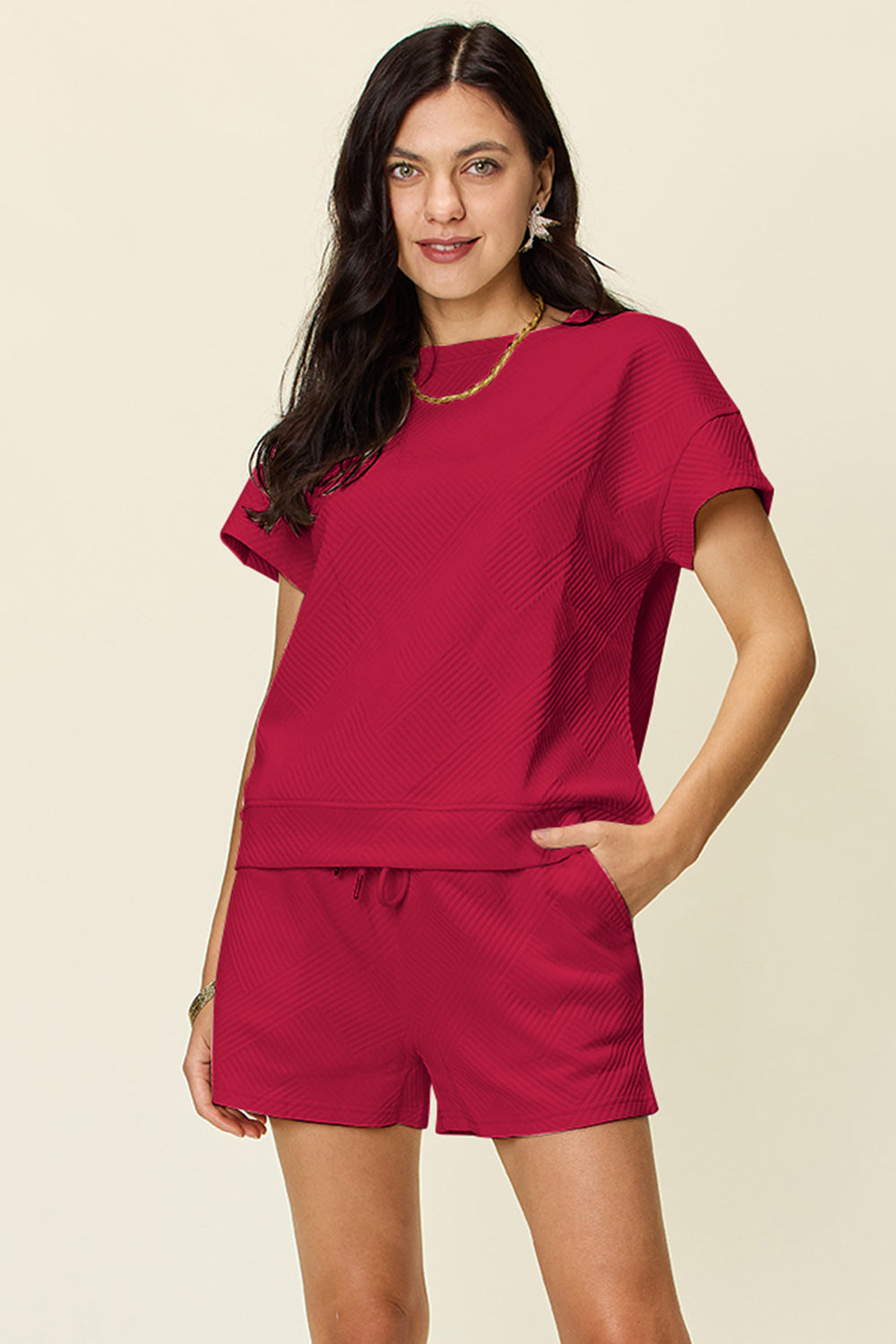 Textured Short Sleeve Top and Shorts Set in 11 Colors