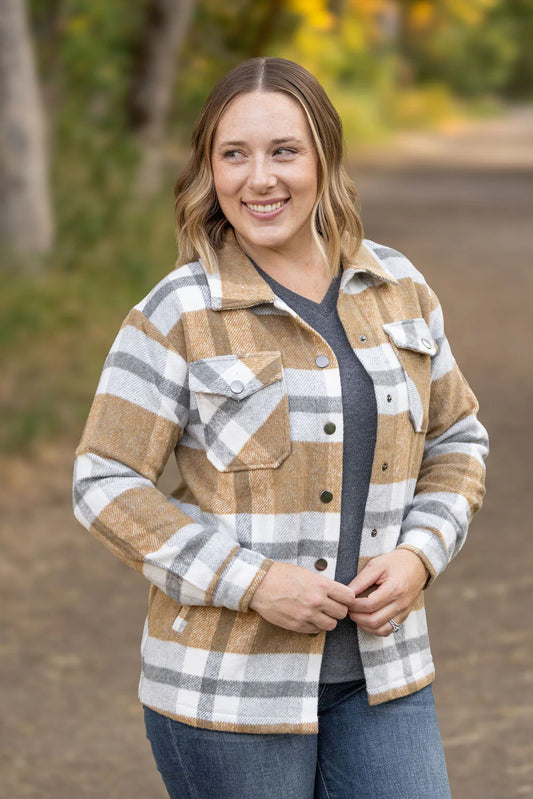 IN STOCK Norah Plaid Shacket - Camel and Grey (ships mid-August)