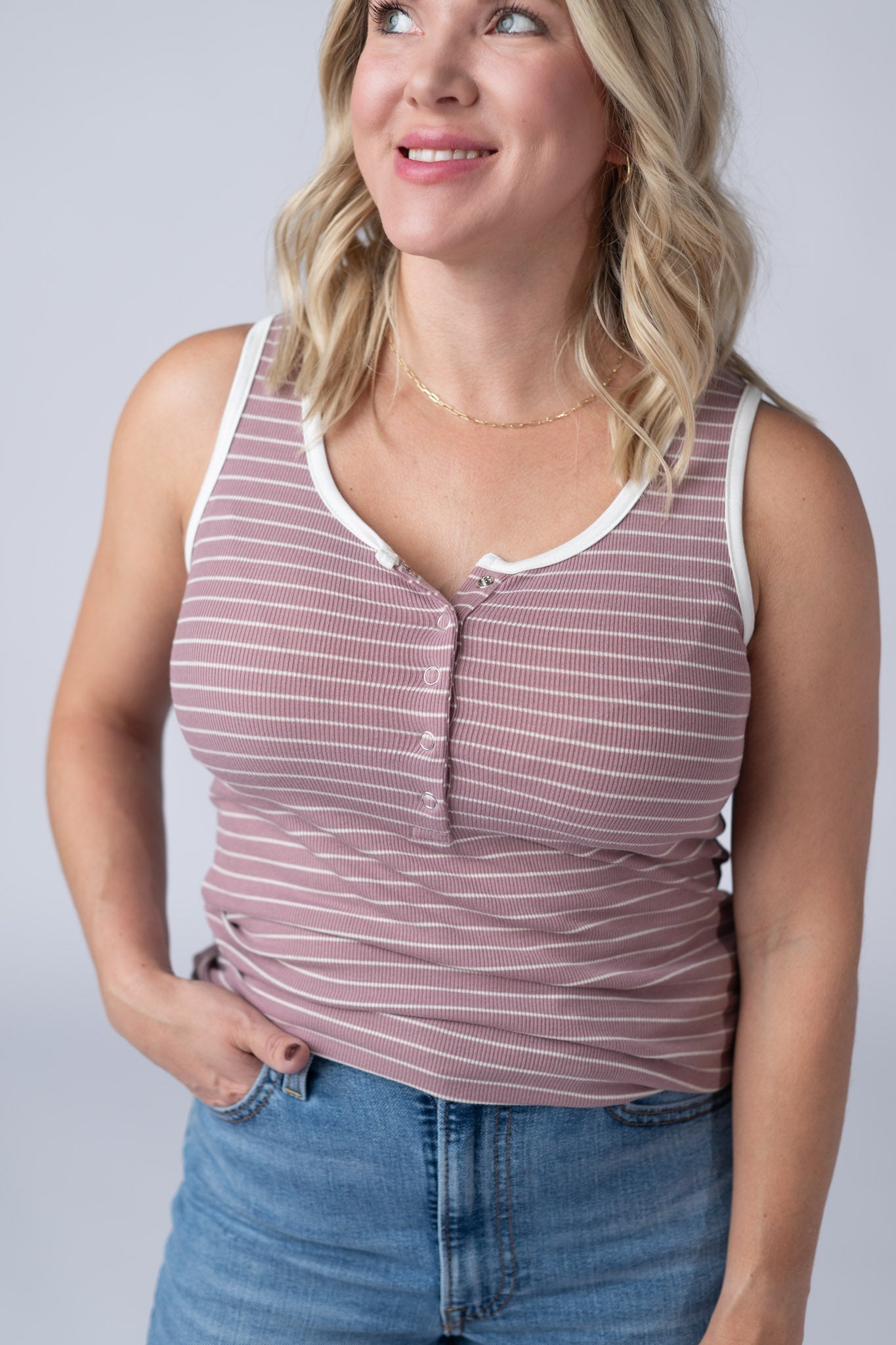 Michelle Mae Shiloh Button Snap Tank - Dusty Rose
