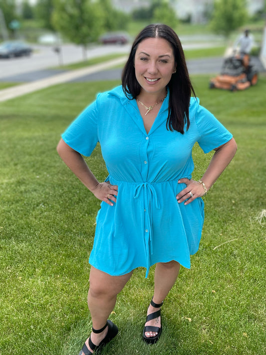 Shirt Dress Short Sleeve Romper in Multiple Colors