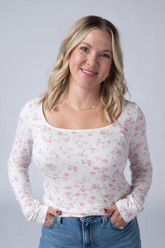 Michelle Mae Alyssa Long Sleeve Top - Pretty in Pink Floral