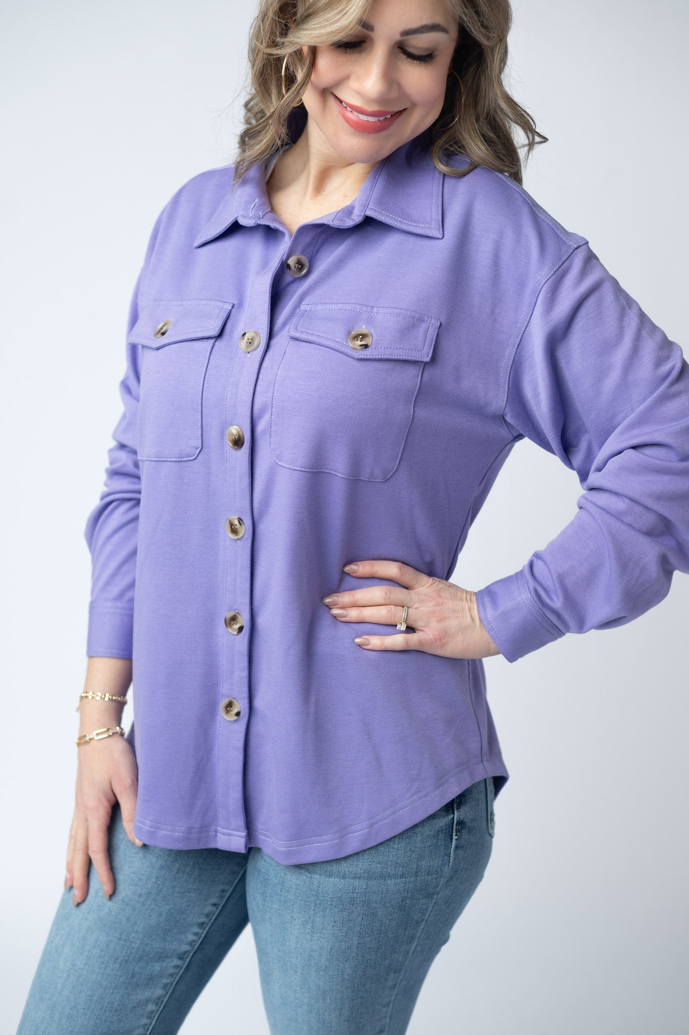 Michelle Mae  Brenna Button Down Top - Purple