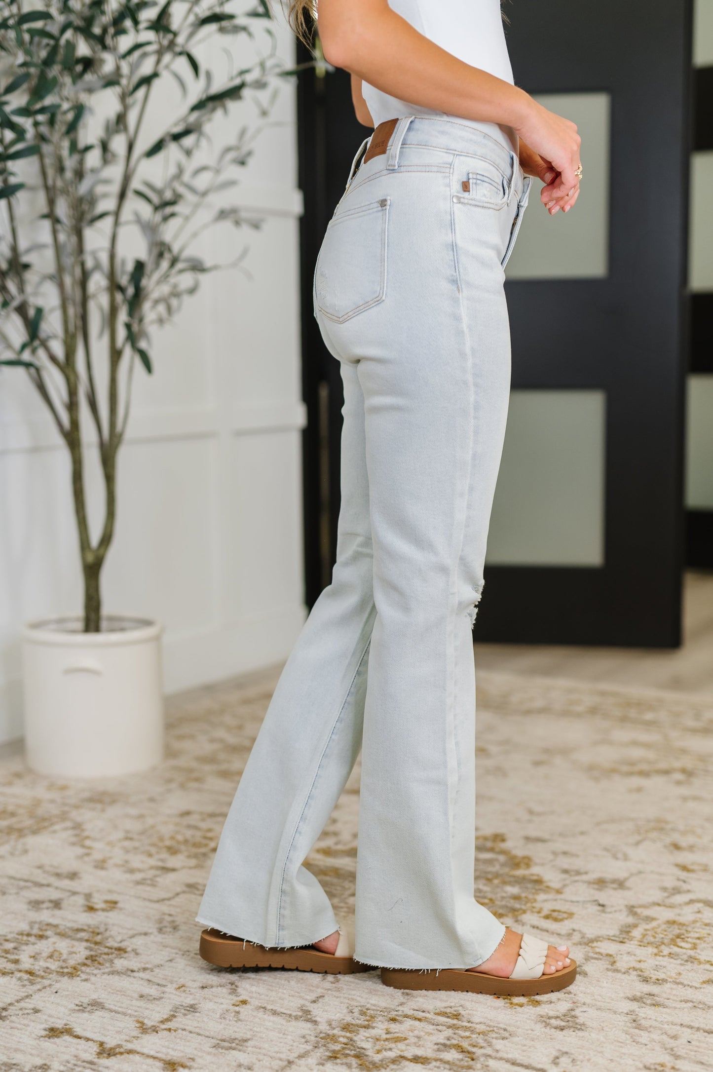 Alyse Mid Rise Destroy & Raw Hem Ultra Light Bootcut