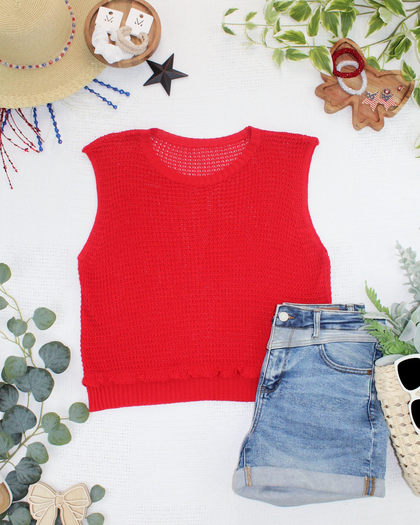 Michelle Mae Amaya Open Knit Top - Red