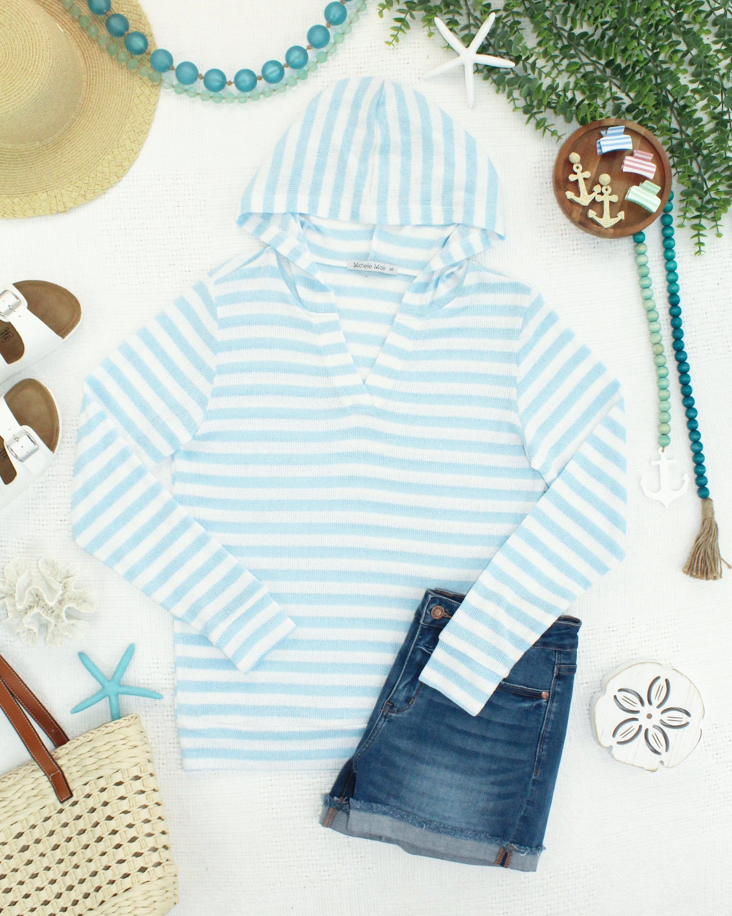 Michelle Mae Amelia Striped Hoodie - Sky Blue