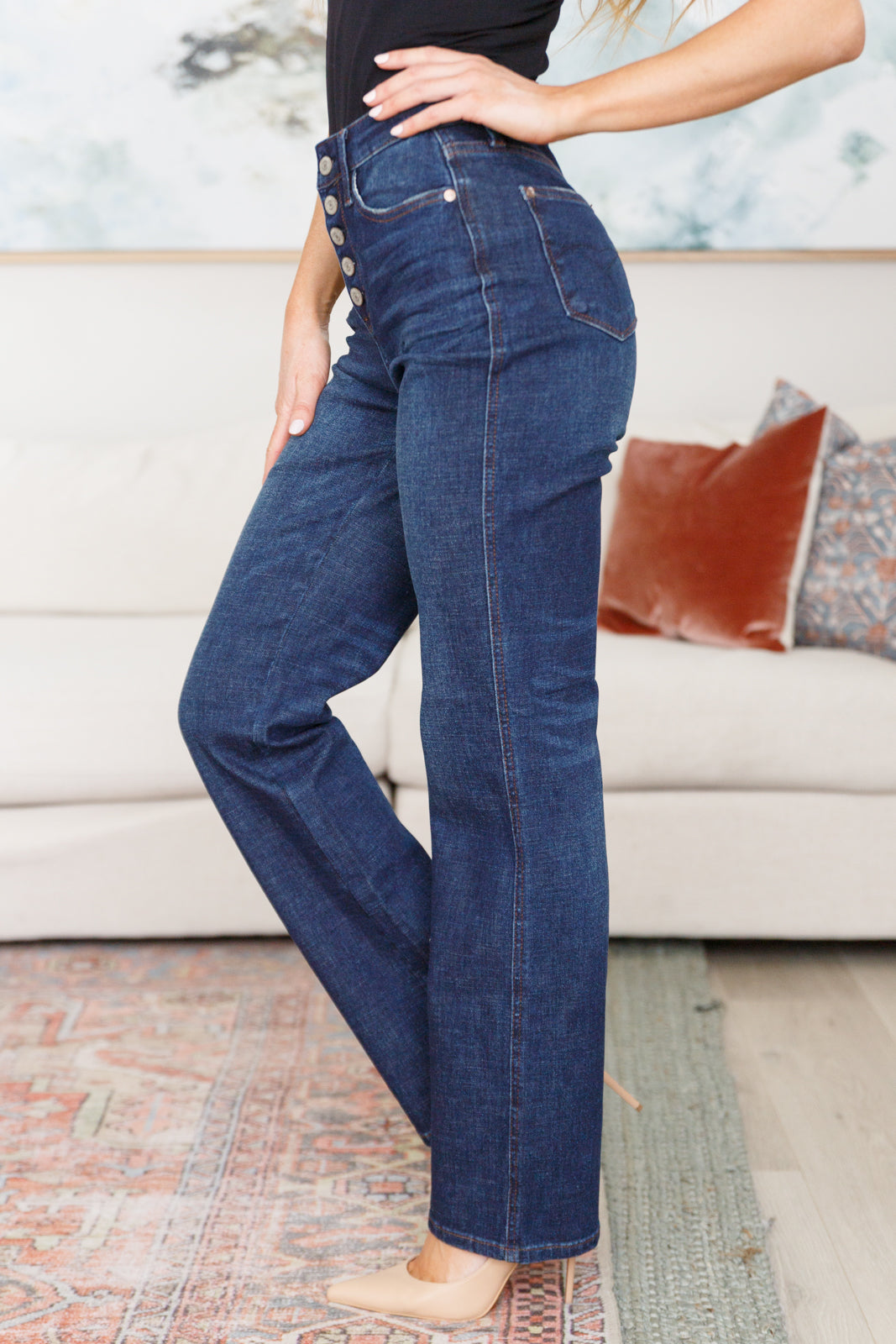 Coffee Break High Rise Button-Fly Straight Jeans