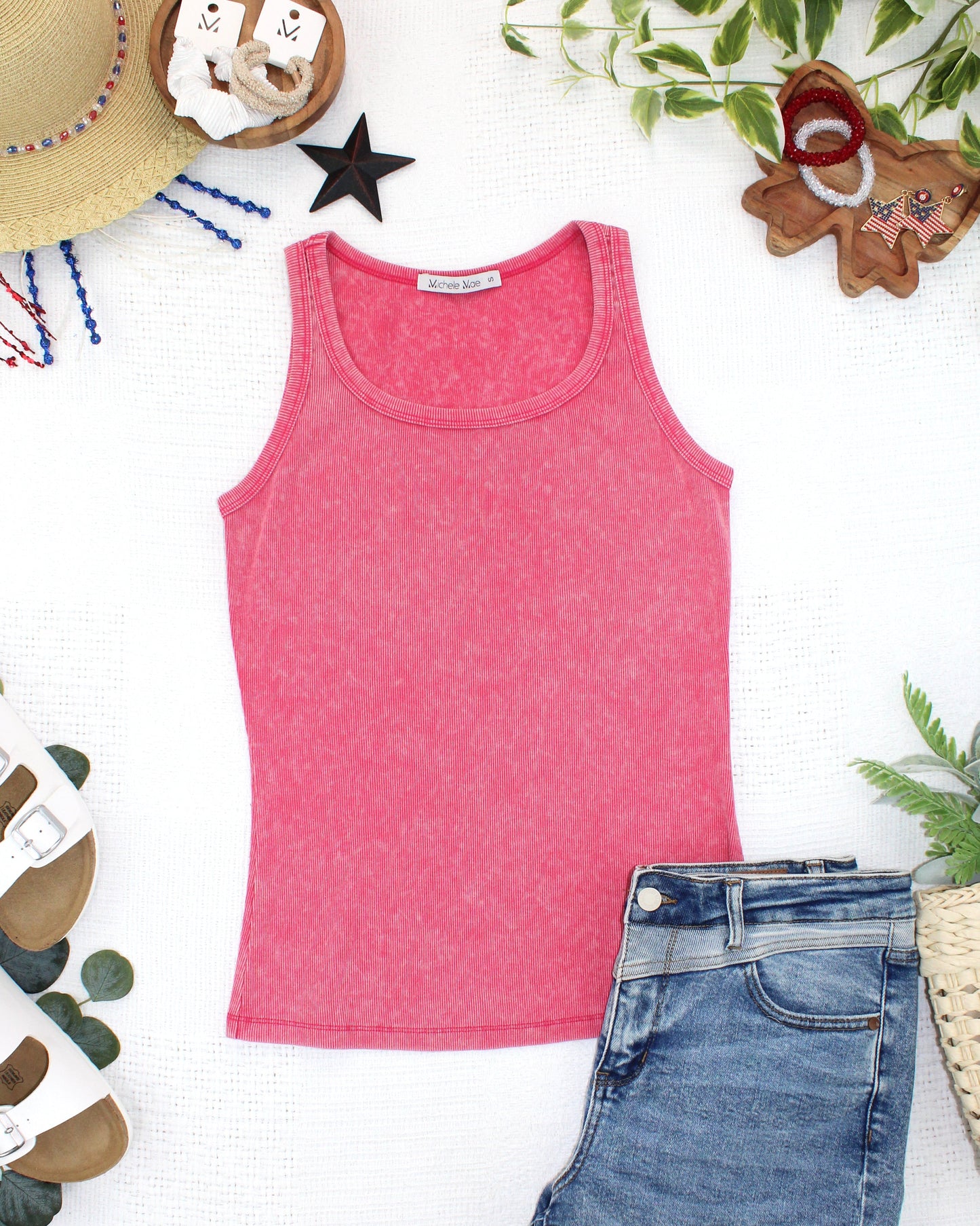 Michelle Mae Audrey Vintage Wash Tank - Red