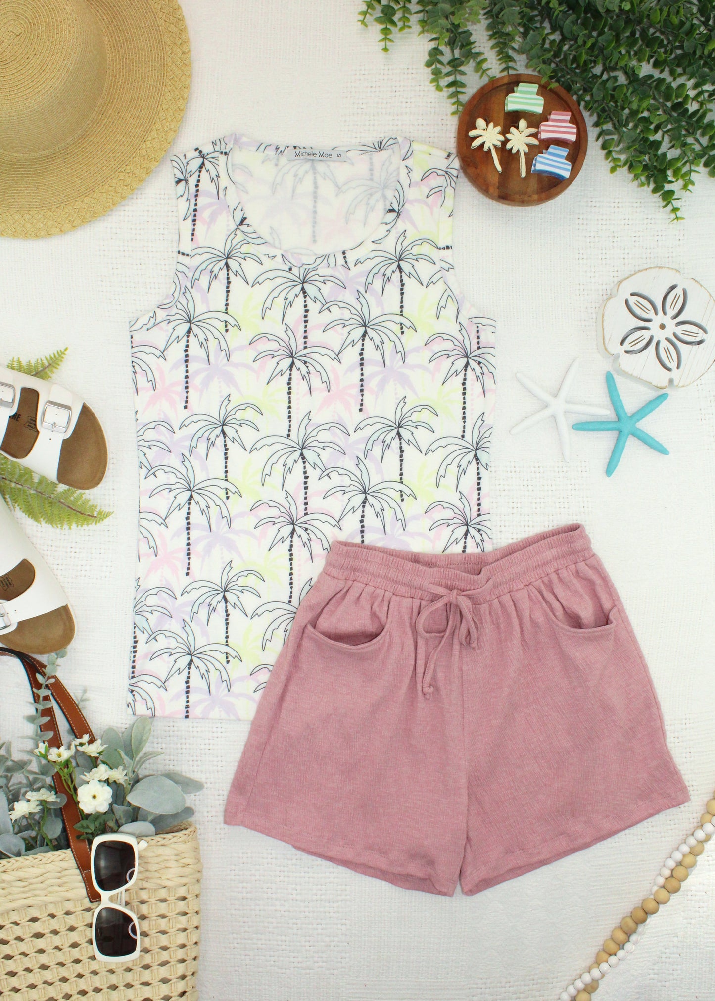 Michelle Mae Candice Crinkle Shorts - Dusty Rose