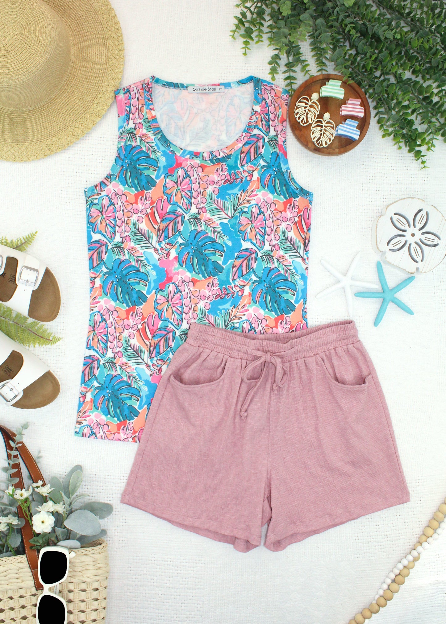Michelle Mae Candice Crinkle Shorts - Dusty Rose