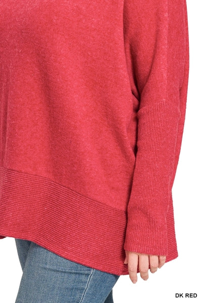 Cabin Holiday Brushed Melange Turtleneck Sweater in Dark Red