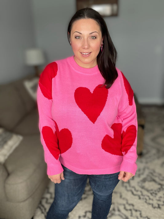 Cupid's Arrow Pink & Red Heart Jacquard Sweater