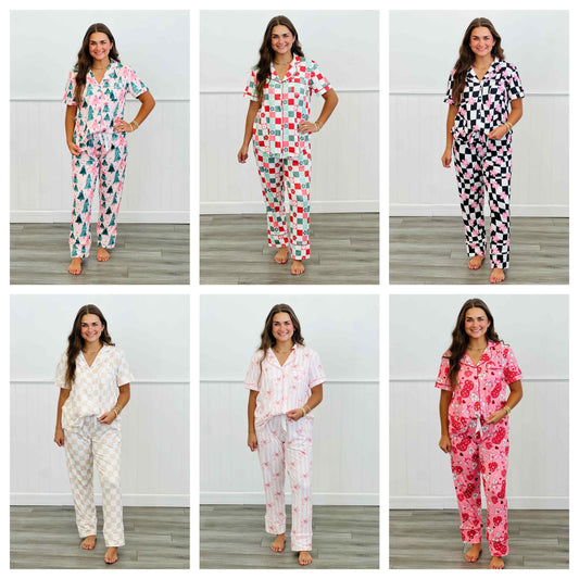 PREORDER: Short Sleeve Jogger Pajama Sets in 6 Everyday or Christmas Styles