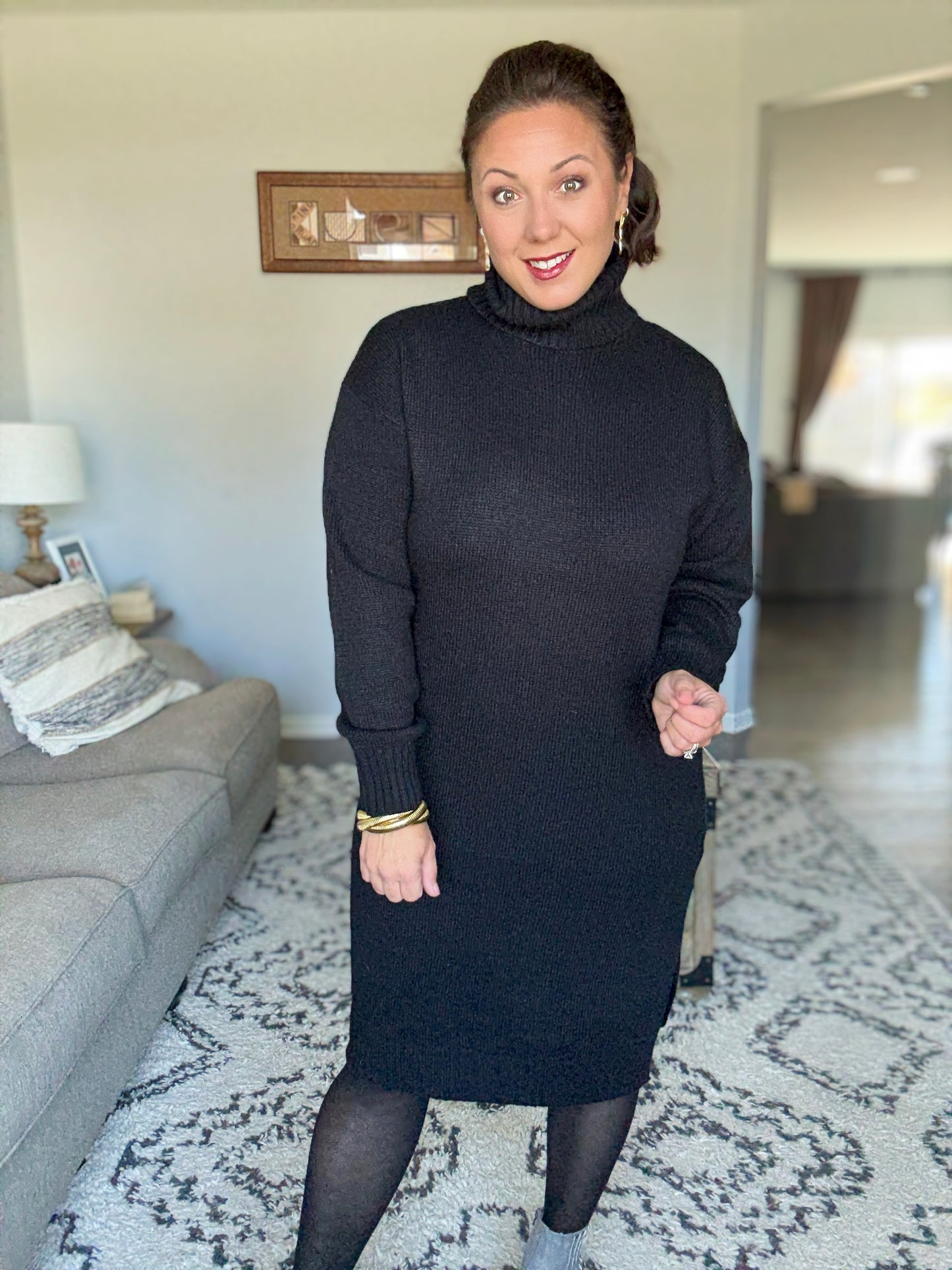 Personal Assistant Turtleneck Dress in Black