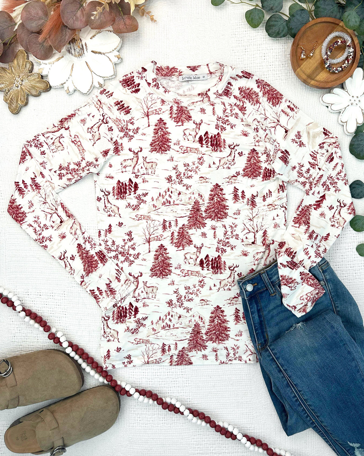 Michelle Mae Blair Long Sleeve Top - Cranberry Woodland