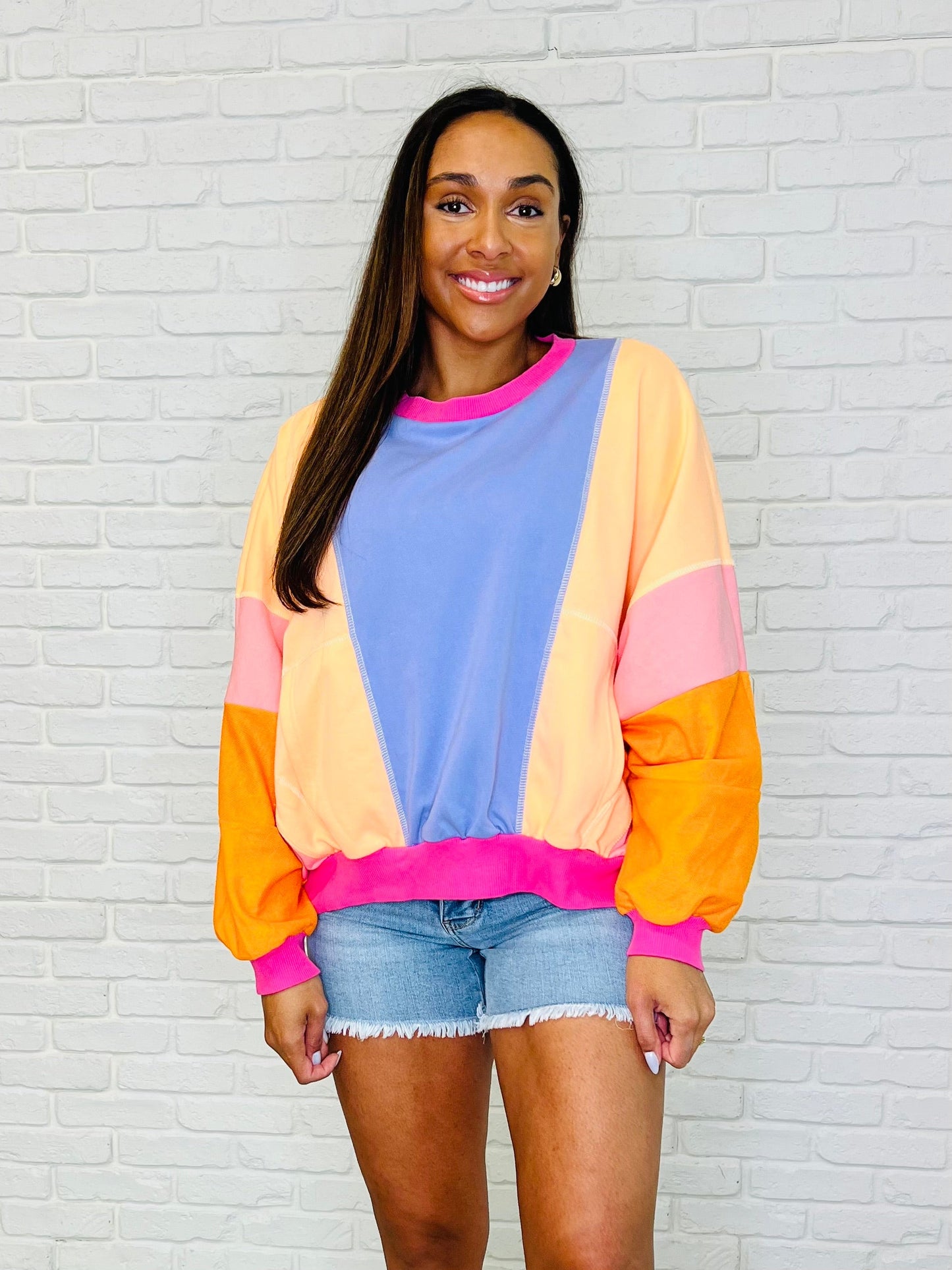 Blockbuster Color Block Pullover in Muted