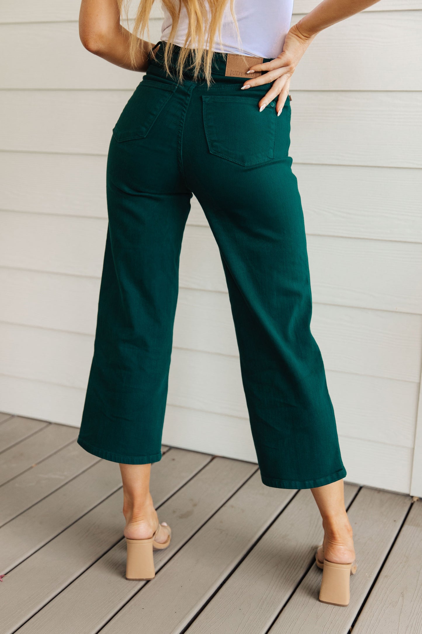 Hailey High Rise Control Top Wide Leg Crop Jeans in Teal