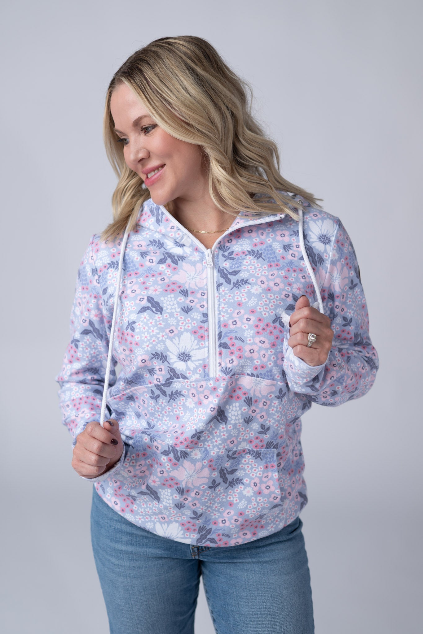 Michelle Mae HalfZip Hoodie - Ditsy Blush Floral