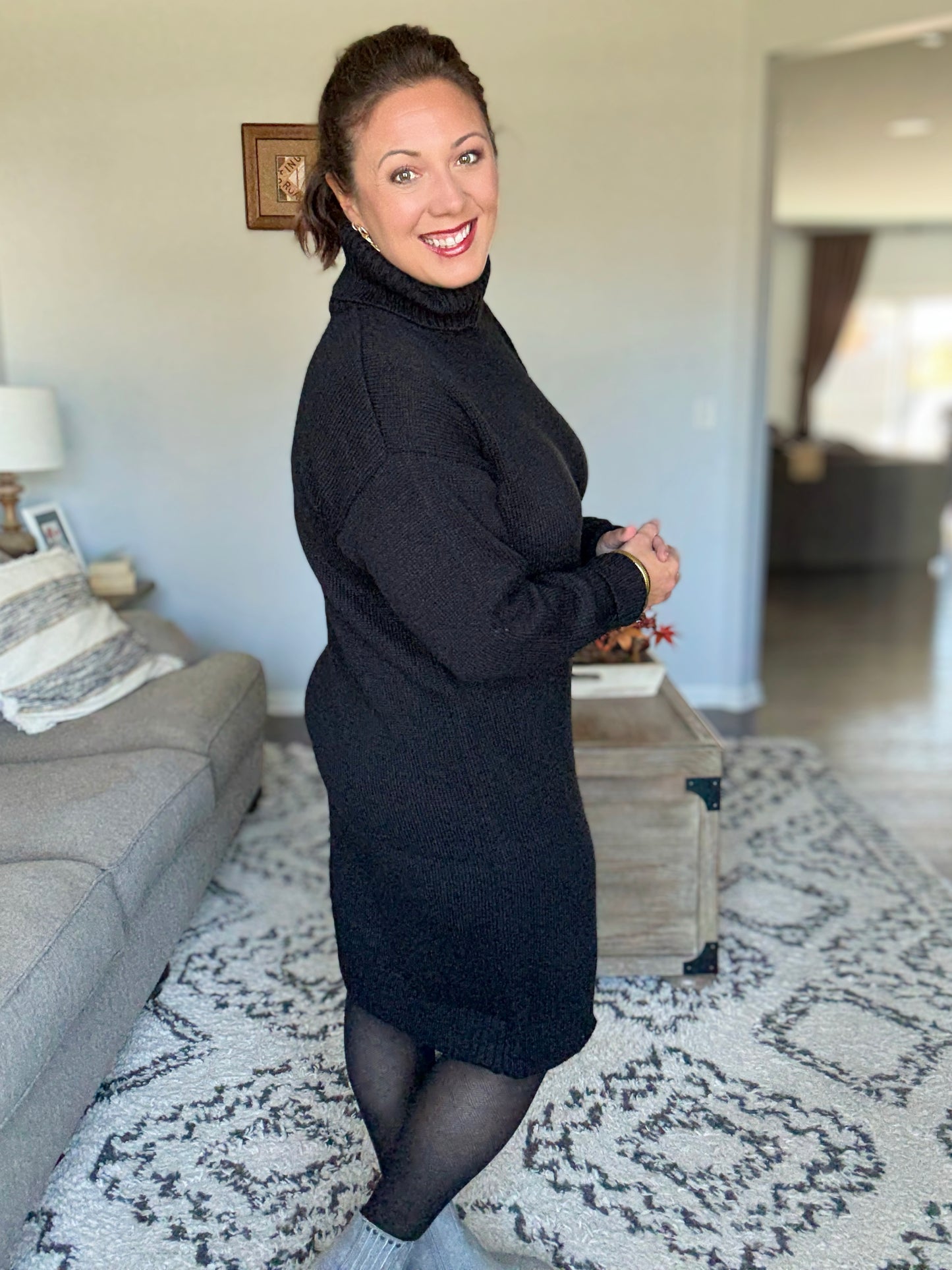 Personal Assistant Turtleneck Dress in Black