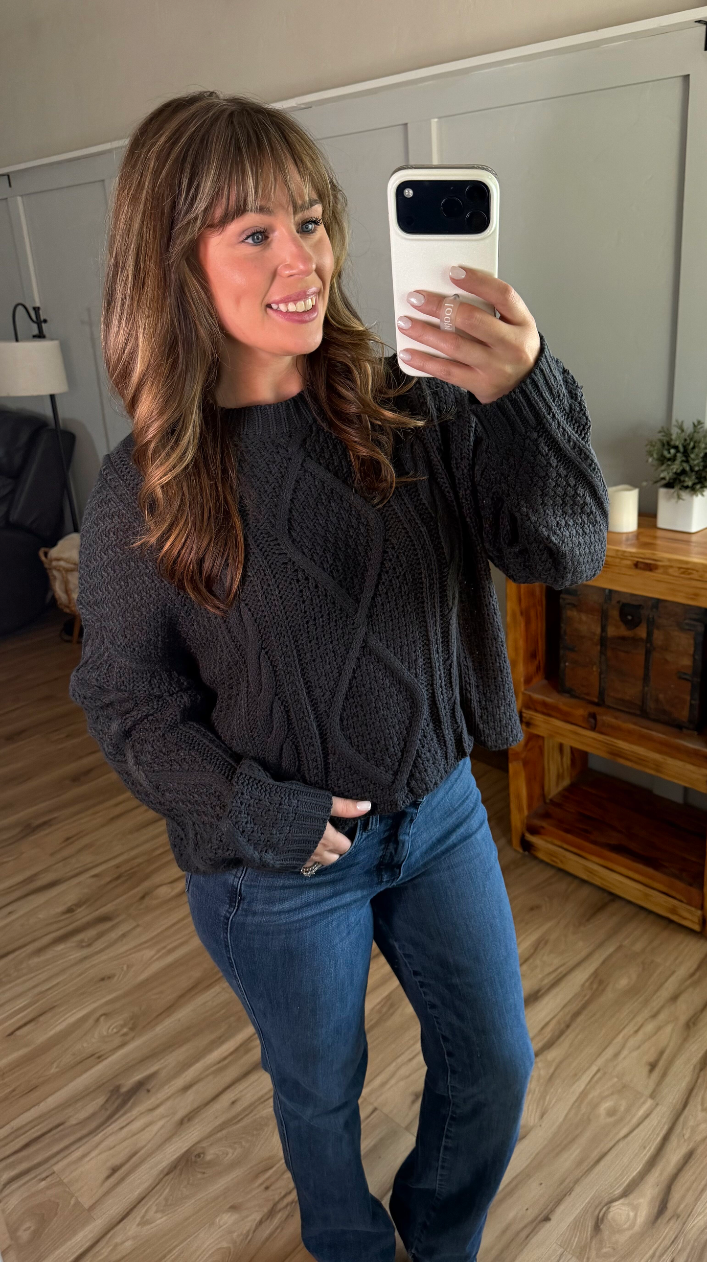 Michelle Mae Cable Knit Sweater - Charcoal
