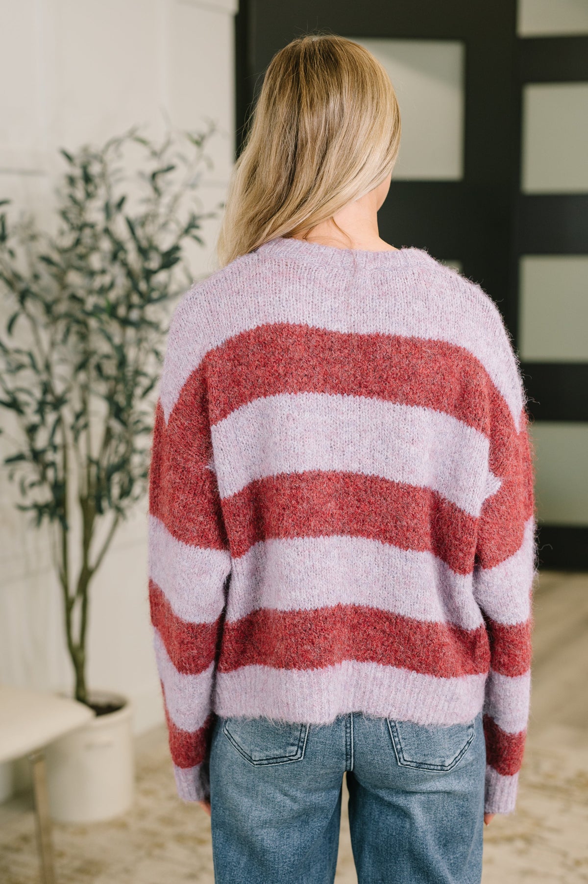 Cuddle Up Button Fuzzy Cardigan in Lilac and Berry