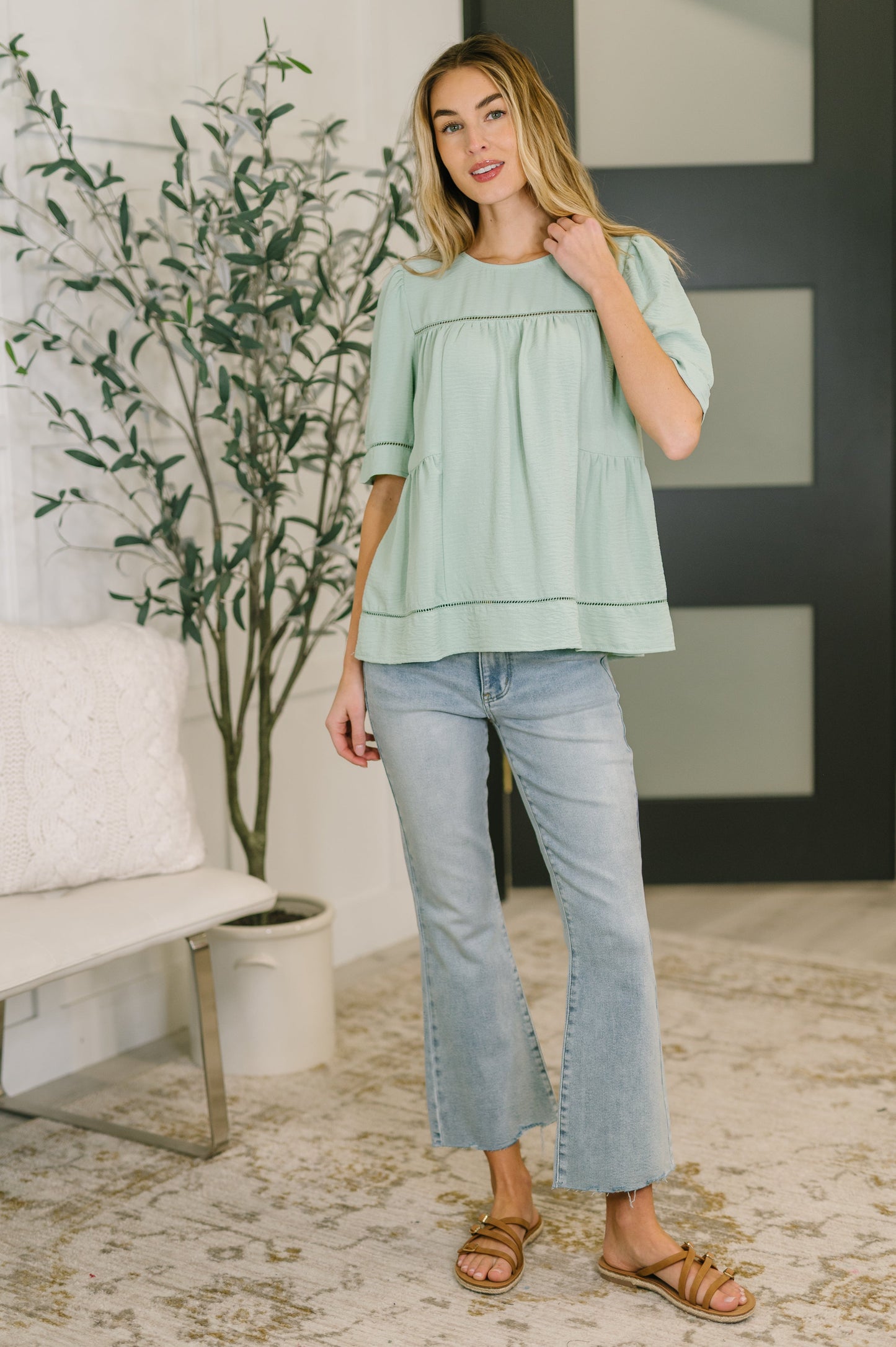 Caught You Looking Crinkle Woven Blouse