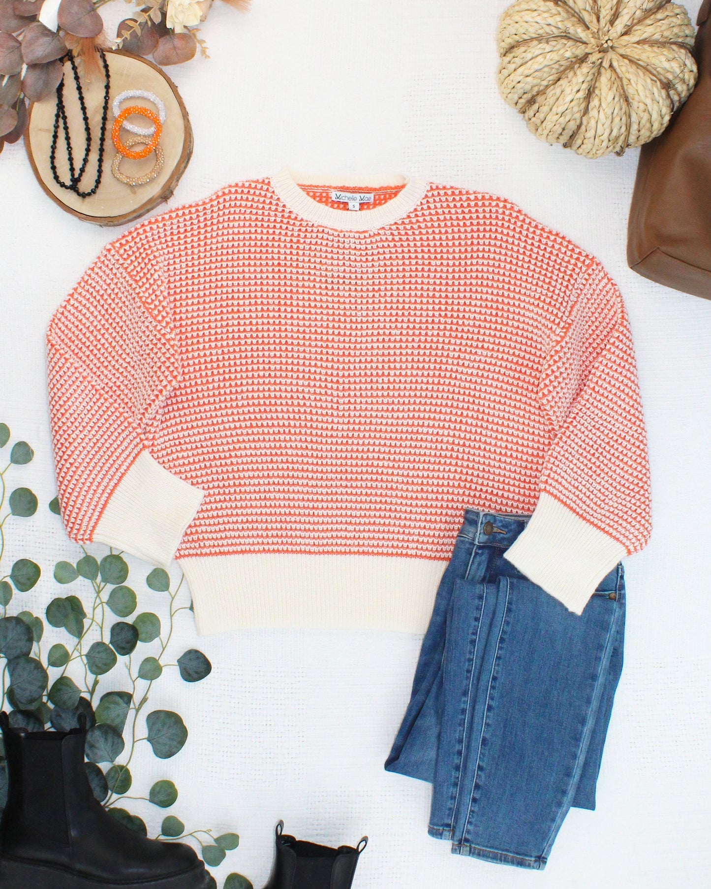 Michelle Mae Charlotte Sweater - Orange and Ivory