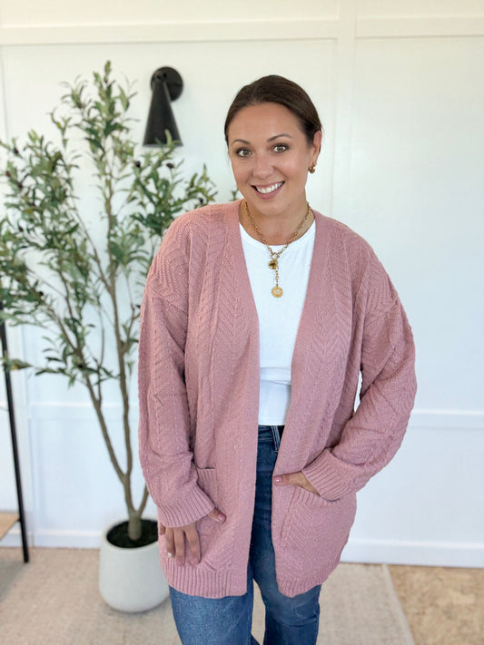 Michelle Mae Billie Open Knit Cardigan - Dusty Rose