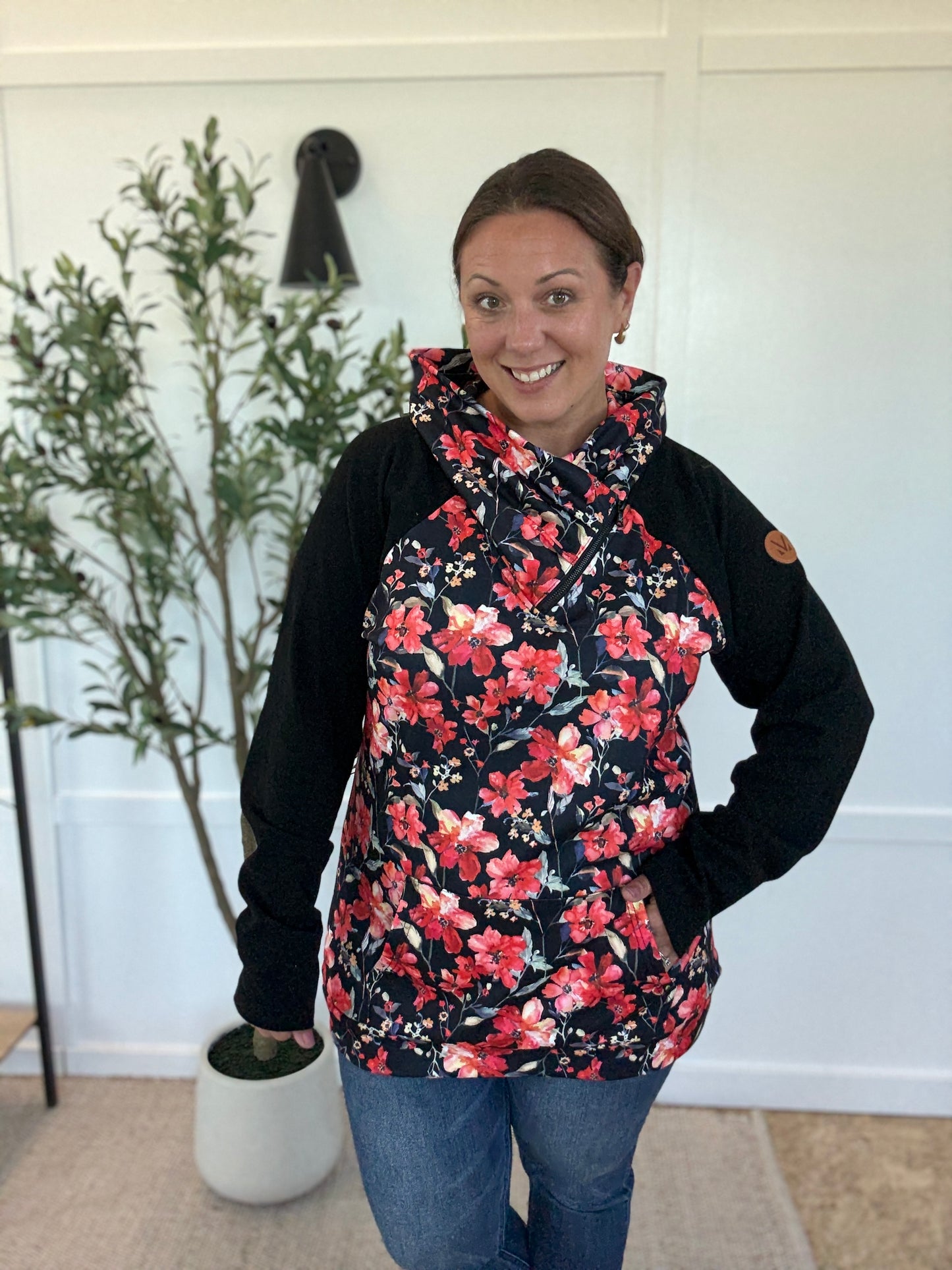 Michelle Mae Zoey ZipCowl Sweatshirt - Sunset Floral