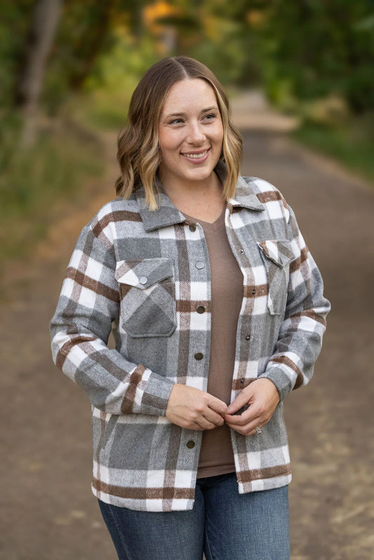 IN STOCK Norah Plaid Shacket - Grey and Tan (ships mid-August)