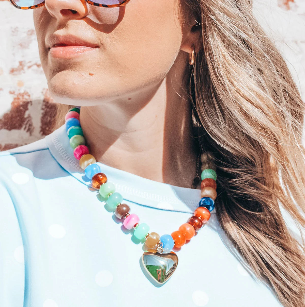 Preorder: Colorful Heart Charm Beaded Necklace