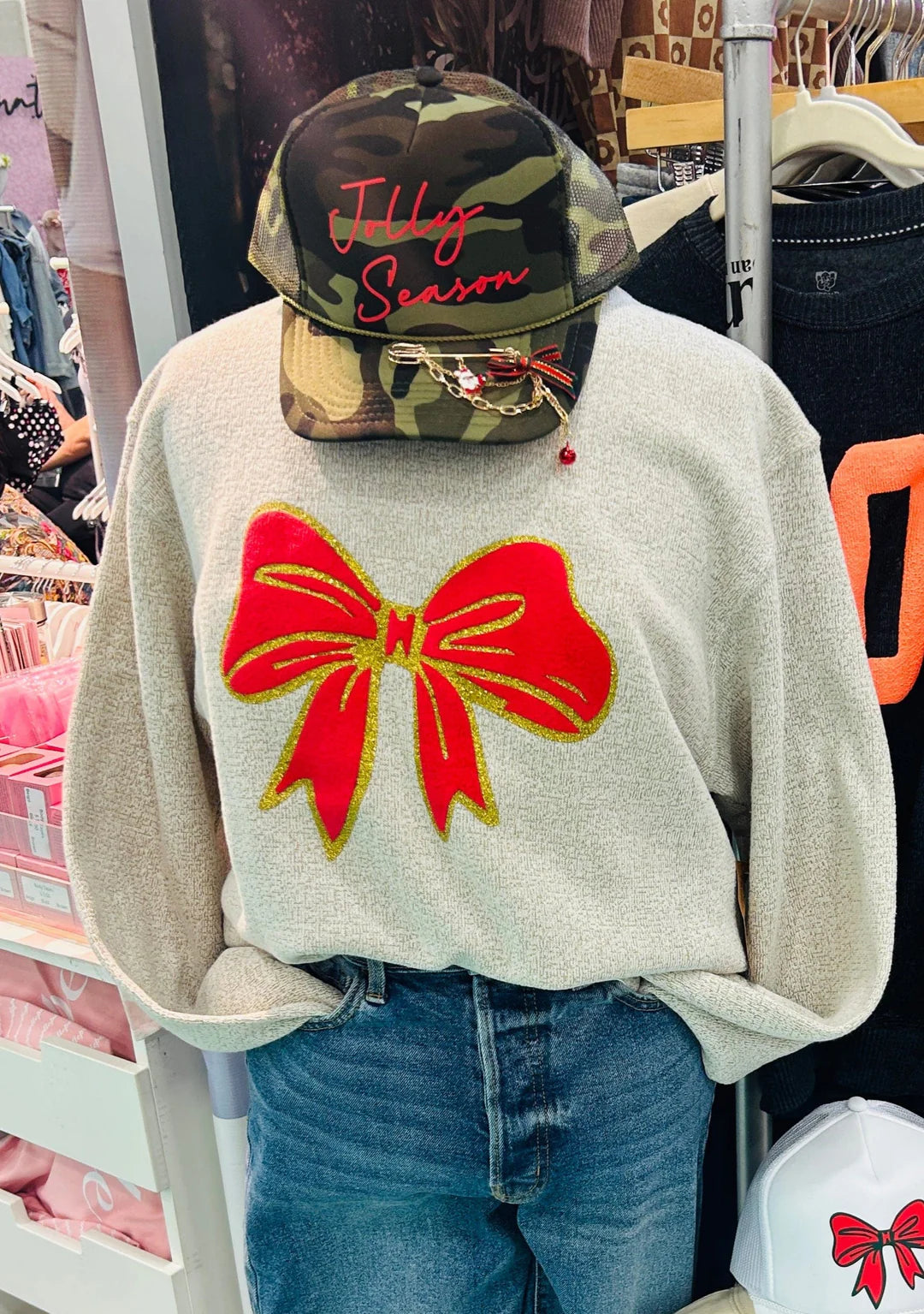 PREORDER: Christmas Bows Puff Knit Sweater
