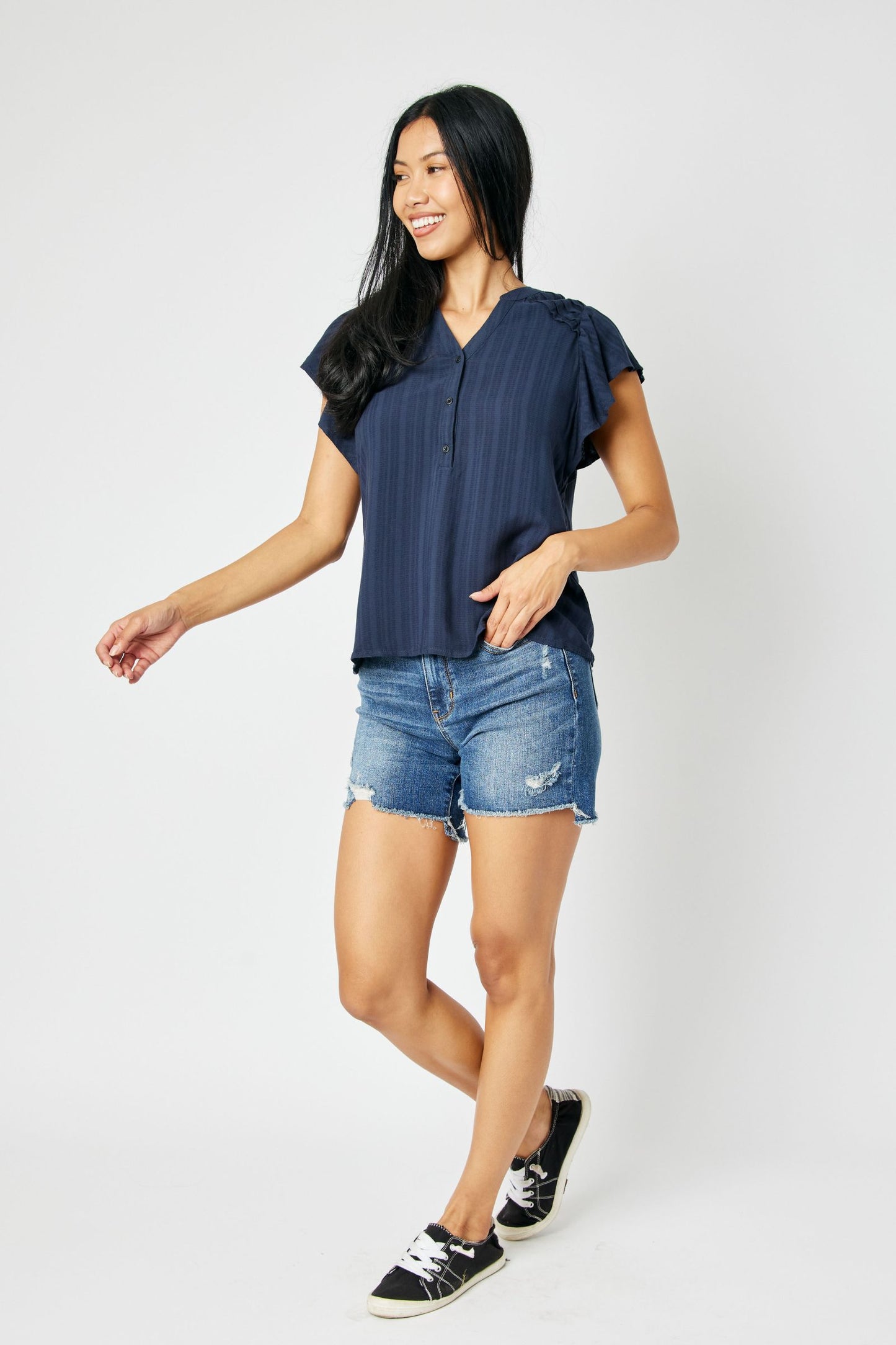 Hallie Hi-Lo Mid-Rise Judy Blue Destroyed Shorts