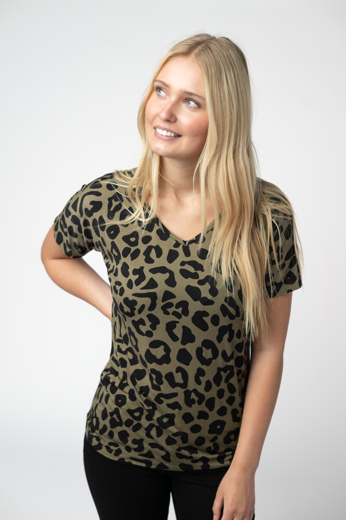 Michelle Mae Chloe Cozy Top - Olive Animal Print