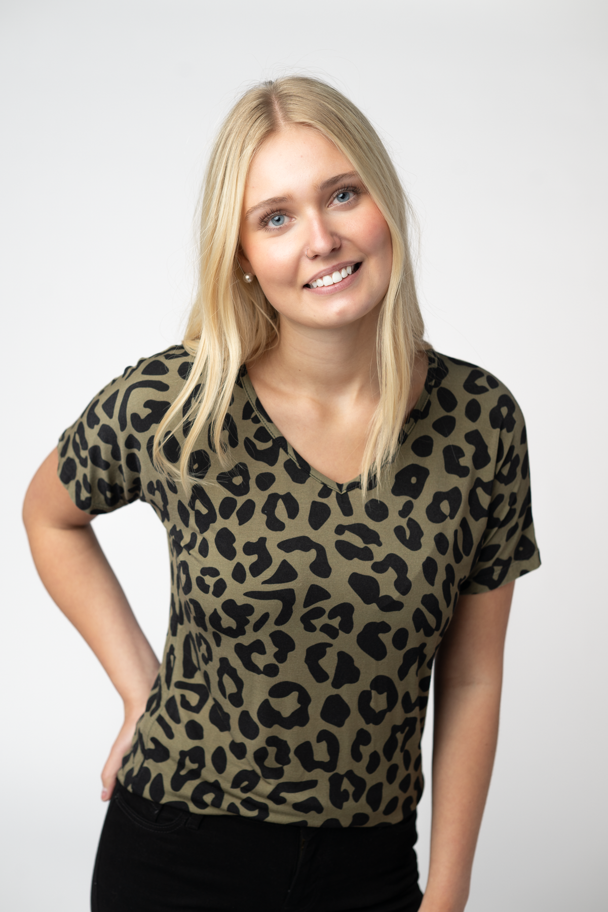 Michelle Mae Chloe Cozy Top - Olive Animal Print