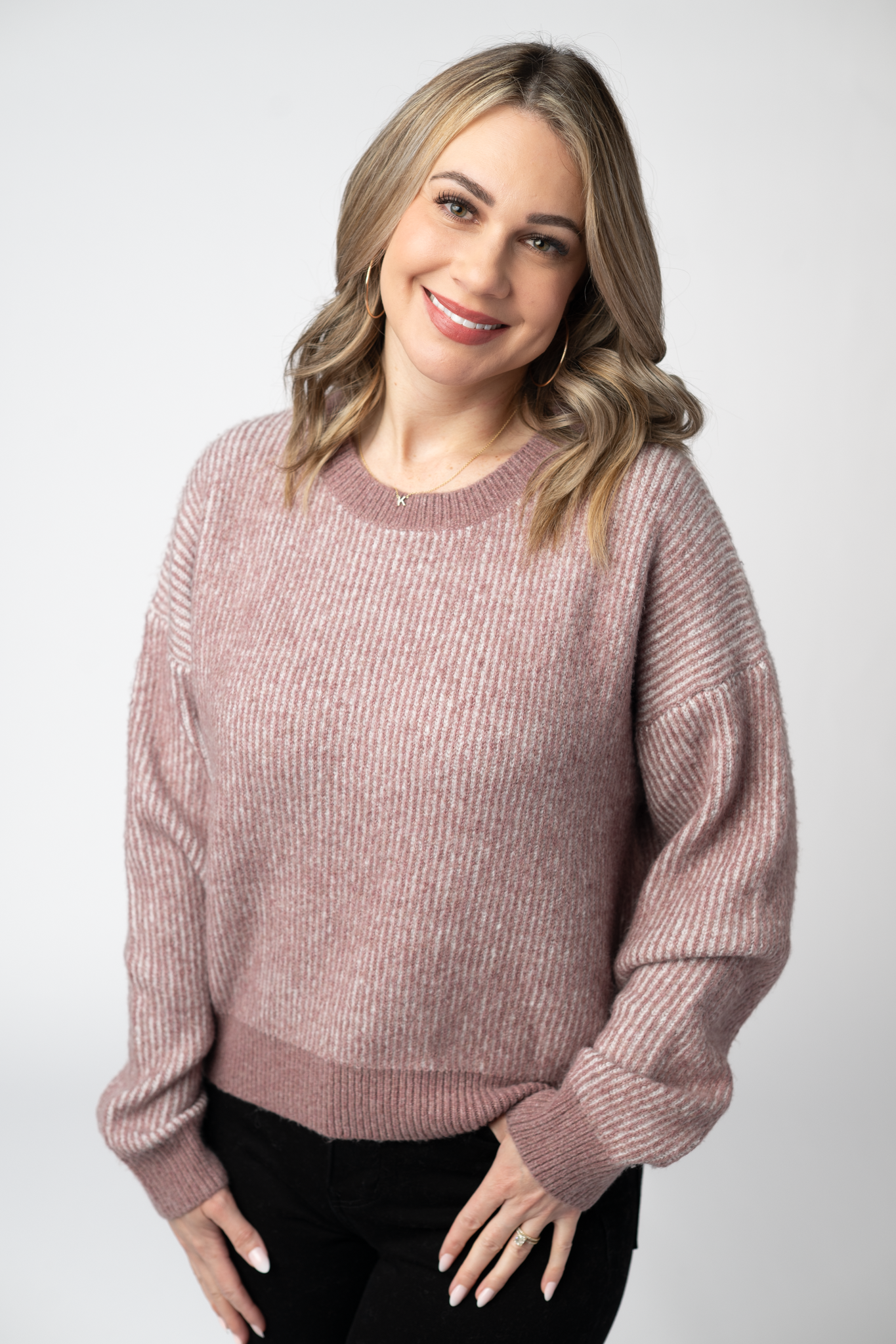 Michelle Mae Josie Cozy Crew Sweater - Dusty Rose