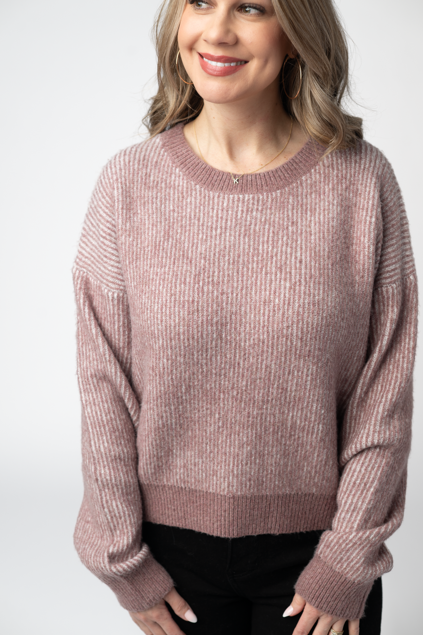 Michelle Mae Josie Cozy Crew Sweater - Dusty Rose