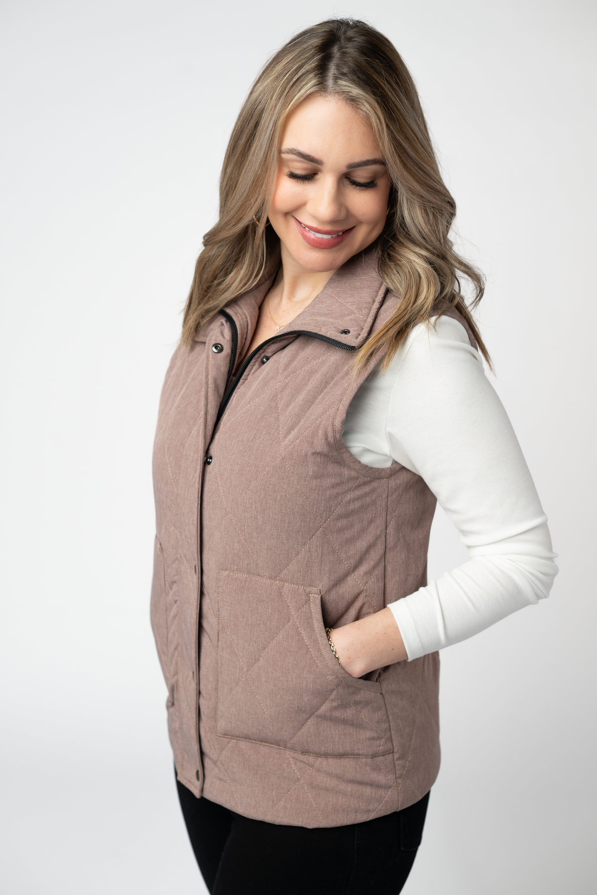 Michelle Mae Remy Zip Up Vest - Chestnut