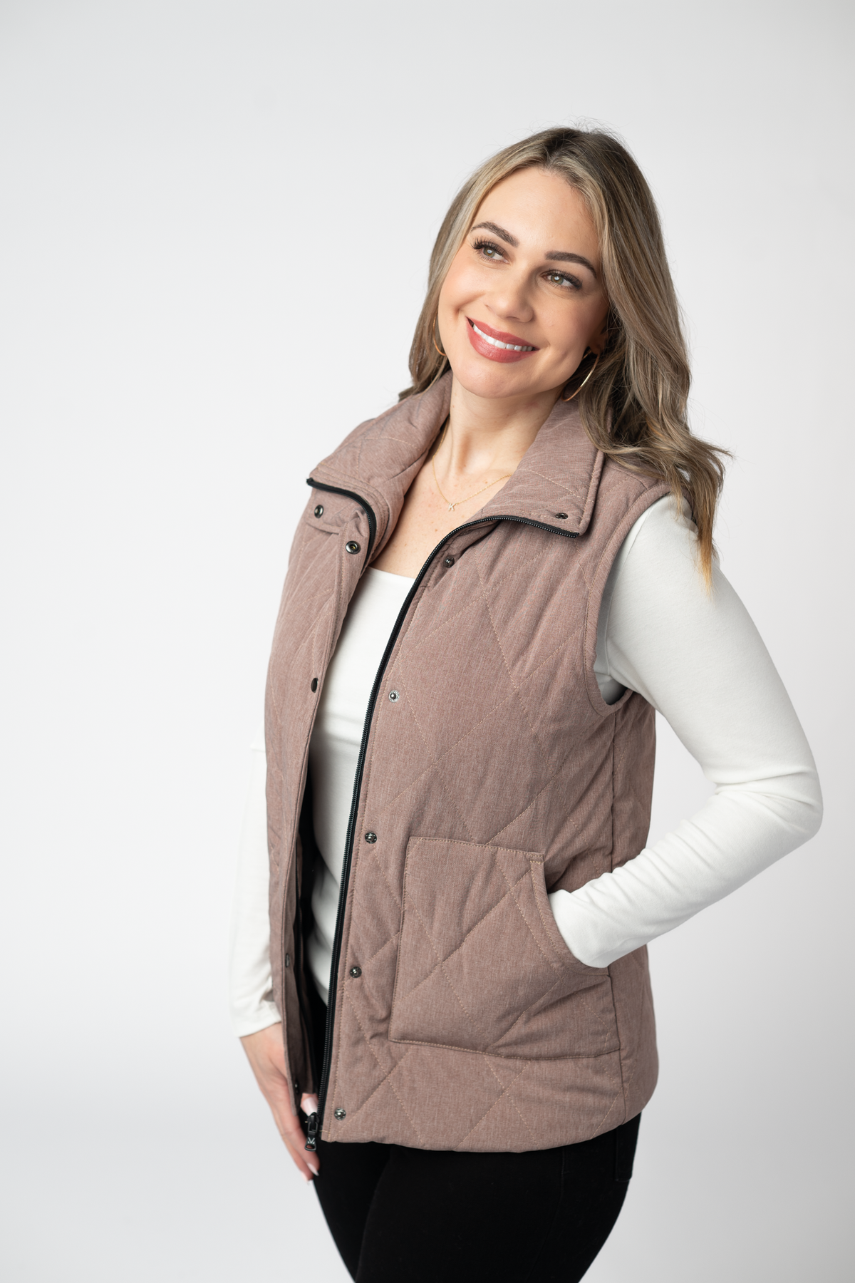 Michelle Mae Remy Zip Up Vest - Chestnut