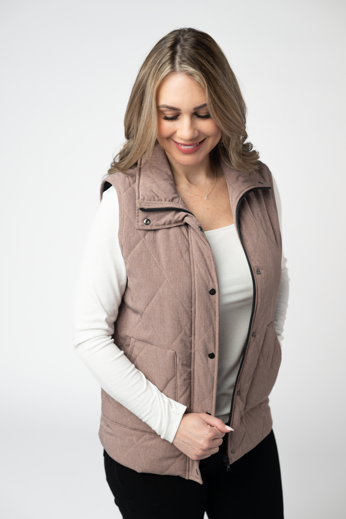 Michelle Mae Remy Zip Up Vest - Chestnut