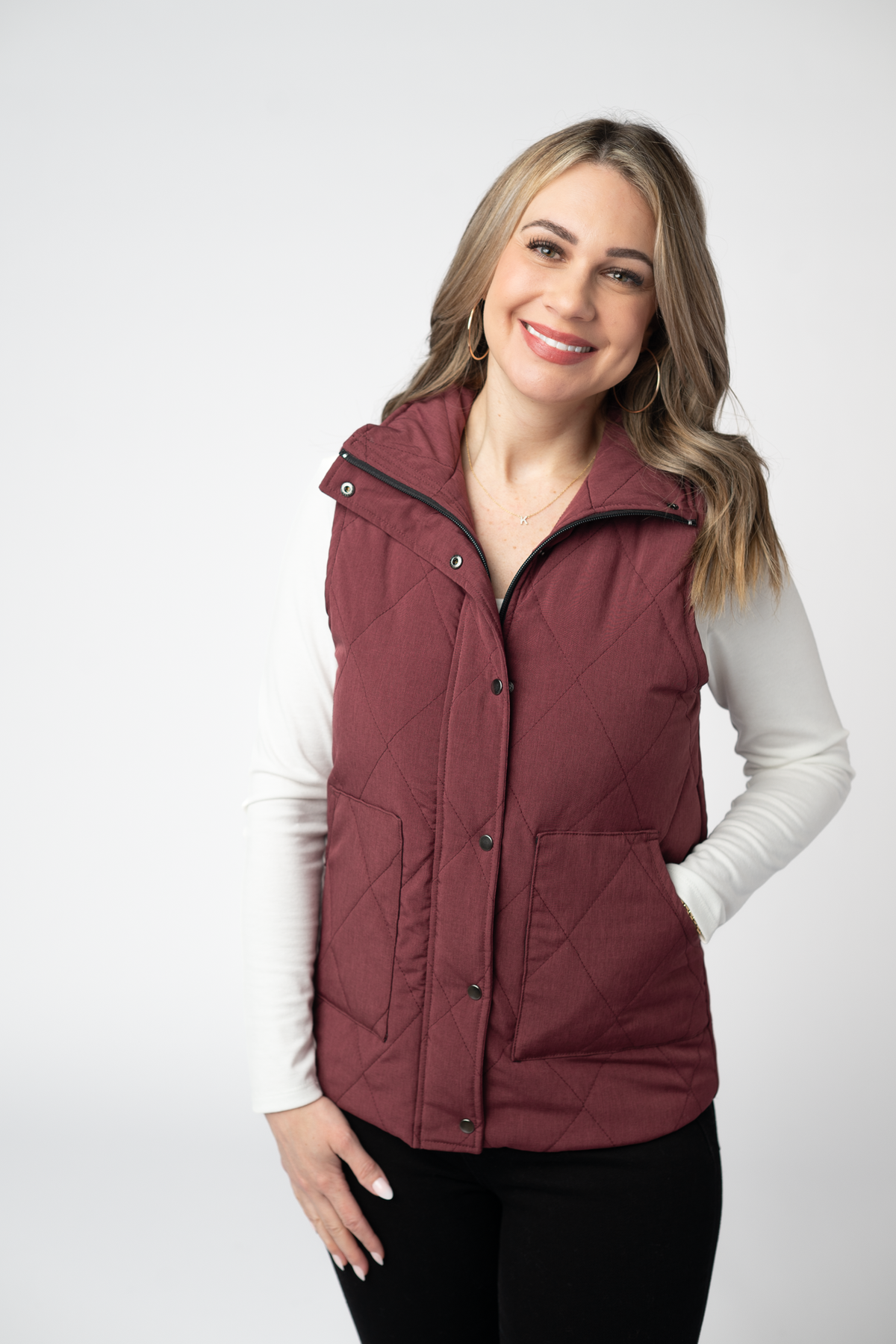 Michelle Mae Remy Zip Up Vest - Burgundy