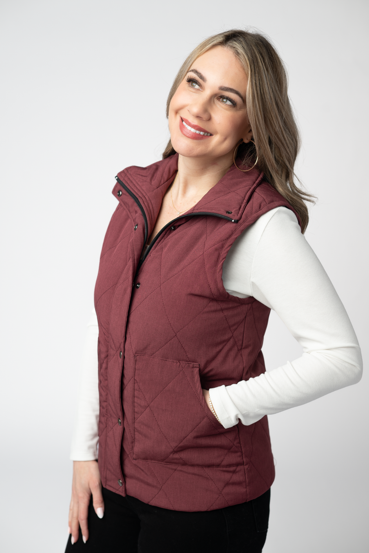 Michelle Mae Remy Zip Up Vest - Burgundy