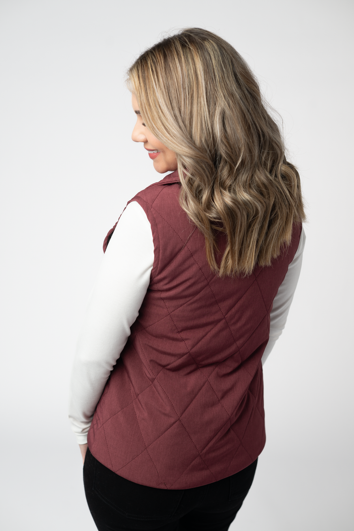Michelle Mae Remy Zip Up Vest - Burgundy