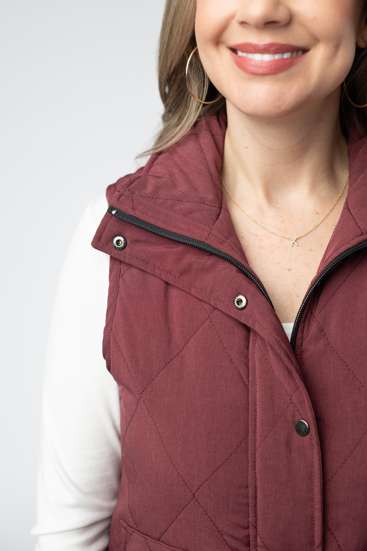 Michelle Mae Remy Zip Up Vest - Burgundy